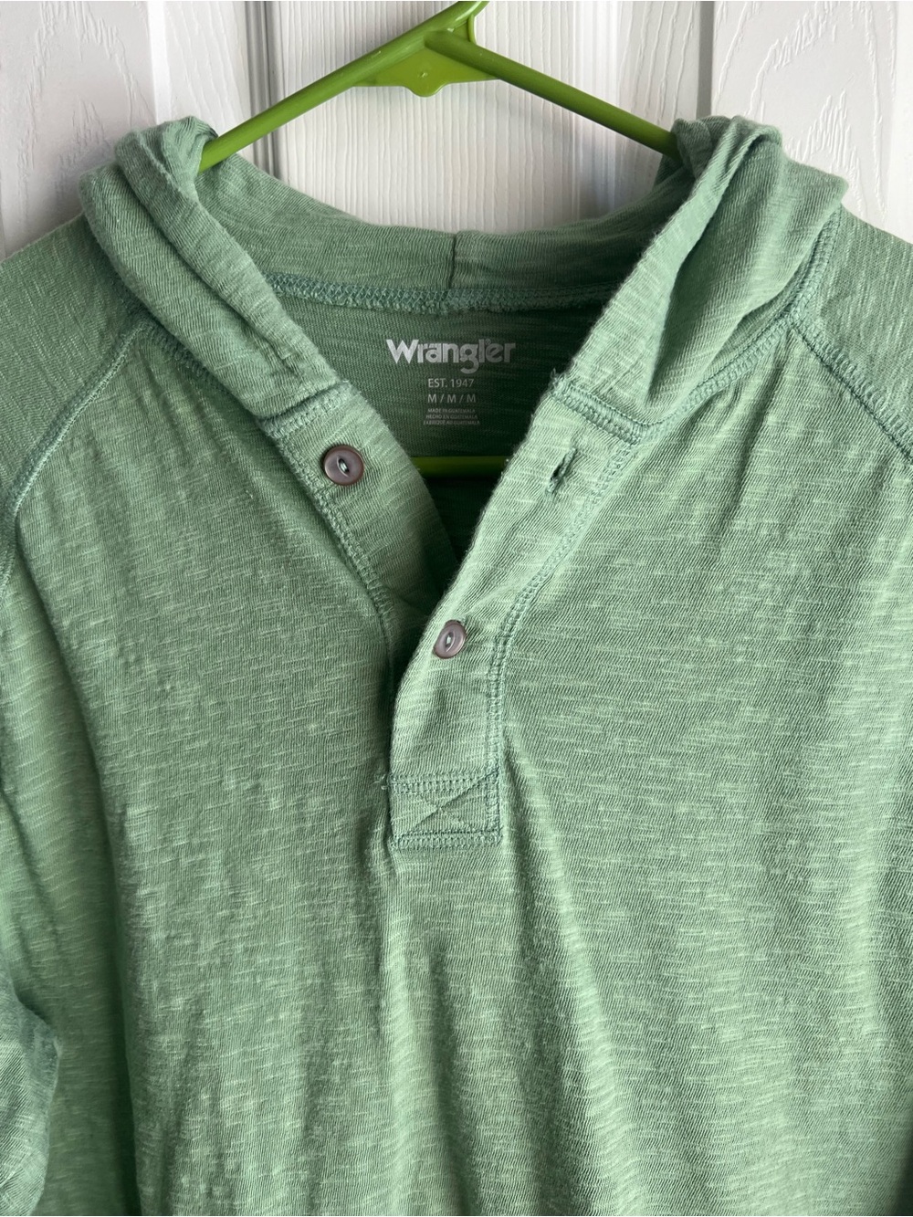 Wrangler Light Green Hooded Henley Pullover - Picture 3 of 6